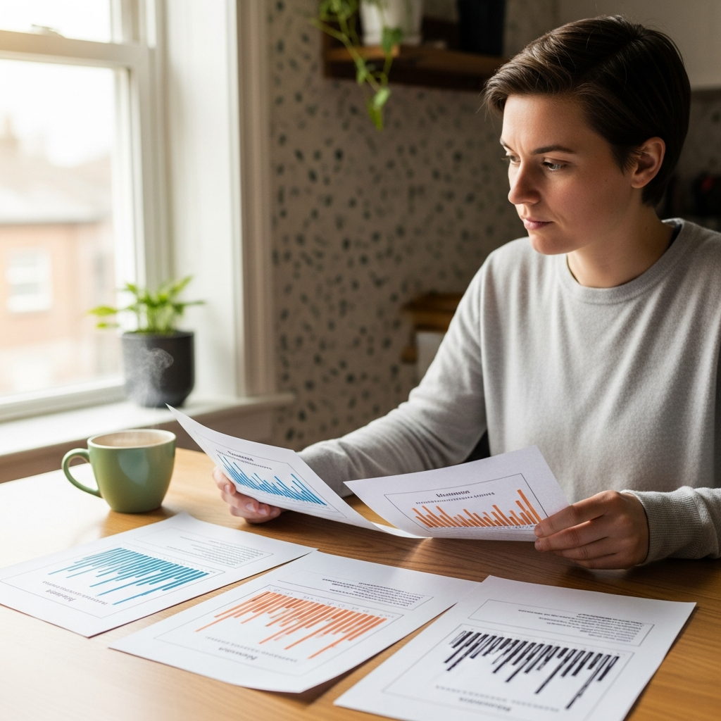 Solar Installers Hills District - A person sitting at a kitchen table, reviewing three different quotes (stylized, with no readable text) laid out in front of them. The scene is warmly lit with natural light. The person is thoughtfully comparing the documents. A cup of coffee sits nearby, implying a calm, informed decision-making process.